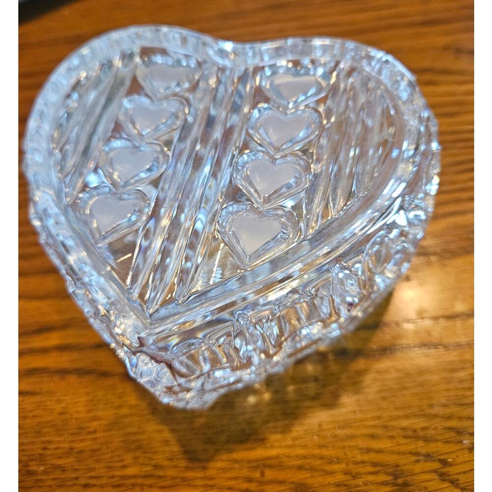 Heart Box European Collection 24% Lead Crystal German 5" x 4"  2.5" tall